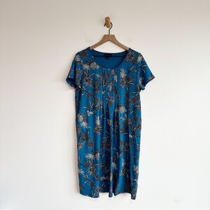 J. Jill Wearever Dress Short Sleeve Blue Black Floral Size Medium Casual